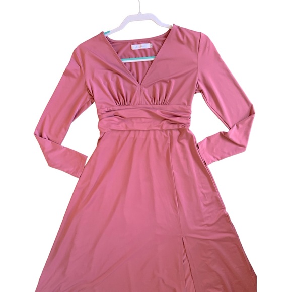 ANRABESS Small Women's Deep VNeck Long Dresses Pleated High Waist Slit MaxiDress - Picture 8 of 12